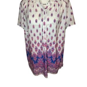 Talbots Women Size X Blouse Blue Pink Floral Shirt Top Light‎ Weight Comfort